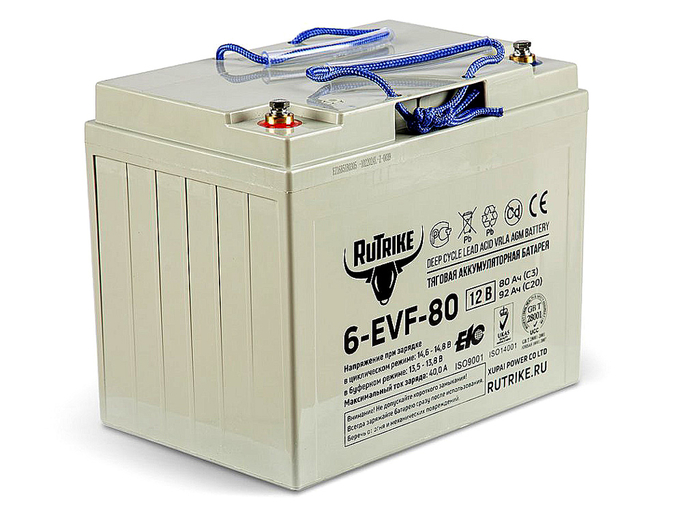 Свинцово-кислотный тяговый гелевый аккумулятор RuTrike 6-EVF-80 (12V80A/H C3)